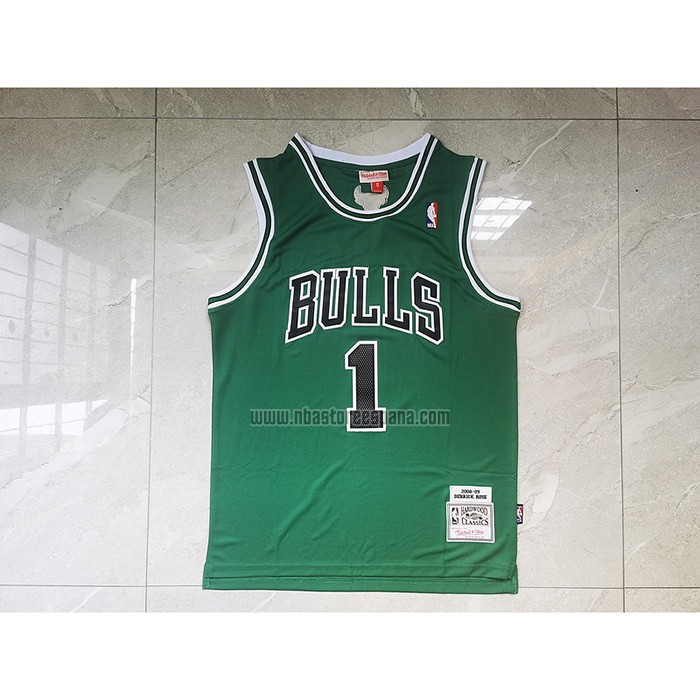 Camiseta Chicago Bulls Derrick Rose NO 1 Mitchell & Ness 2008-09 Verde